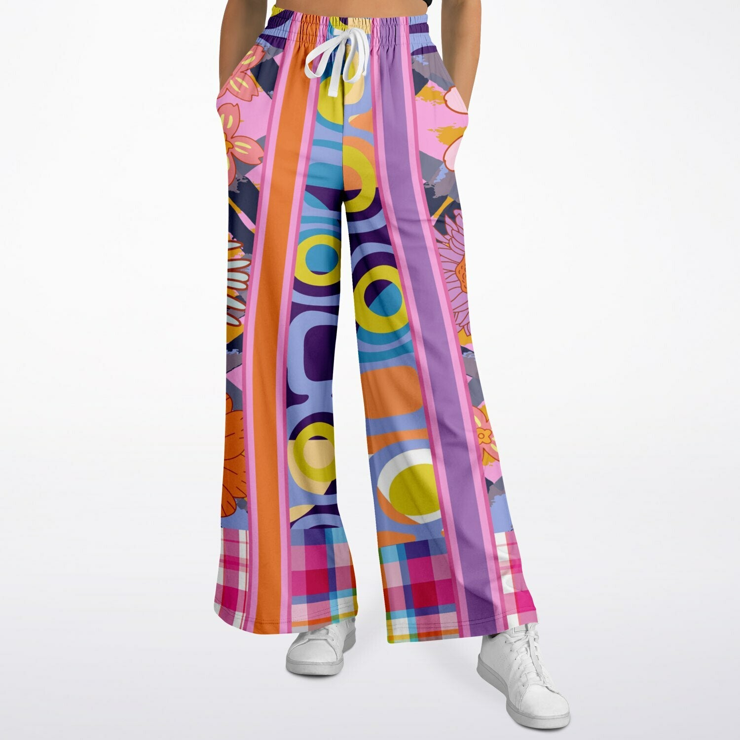 Mercury Retrograde Floral Plaid Eco-Poly Wide Leg Pants