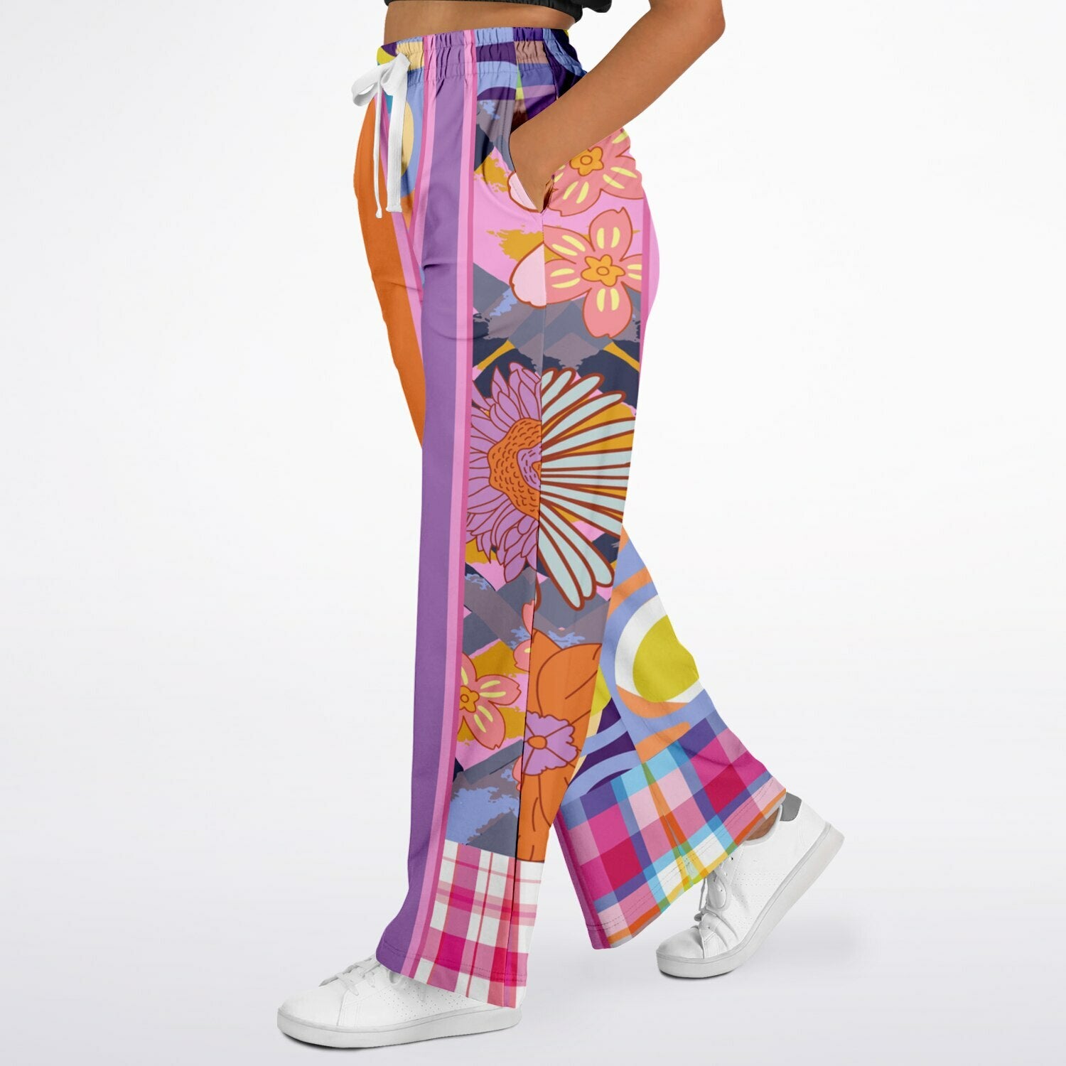 Mercury Retrograde Floral Plaid Eco-Poly Wide Leg Pants