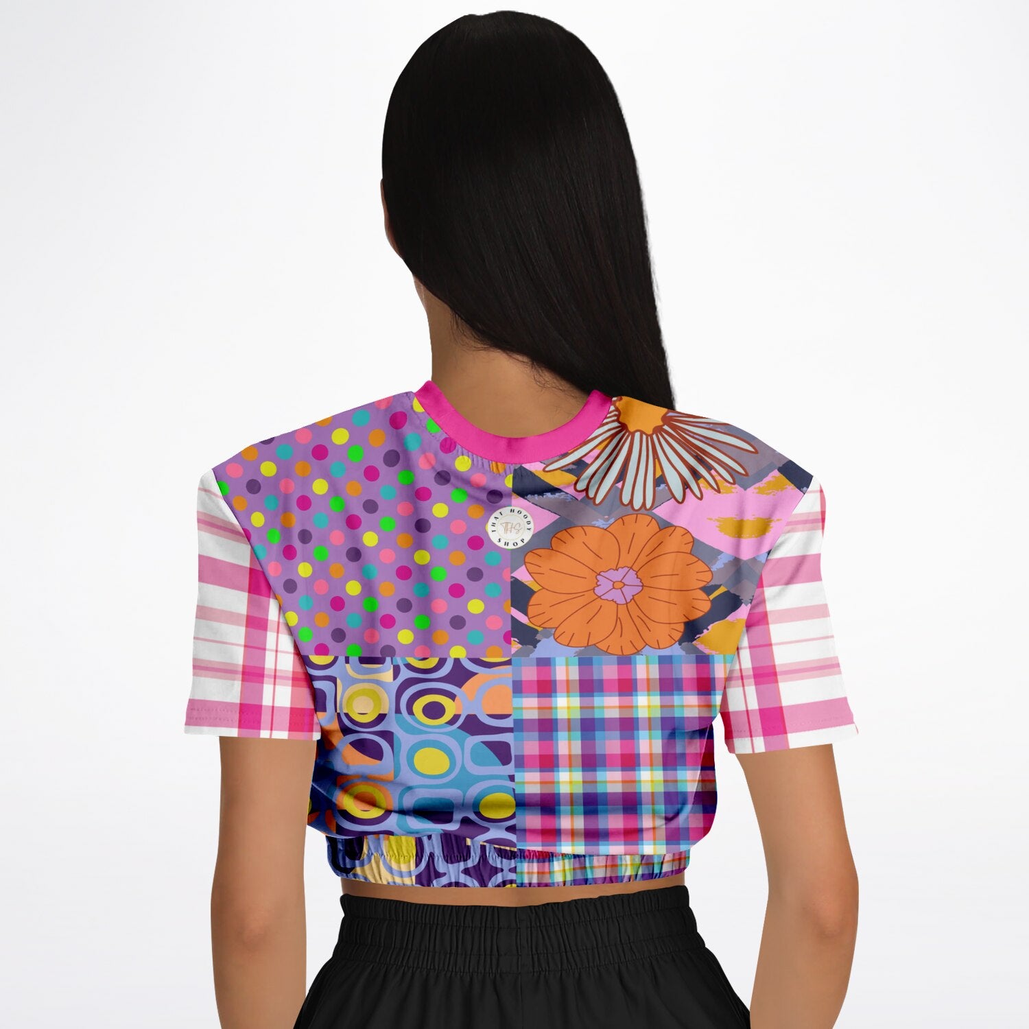 Mercury Retrograde Patchwork Print Eco-Poly Short Sleeve Cropped Pullover