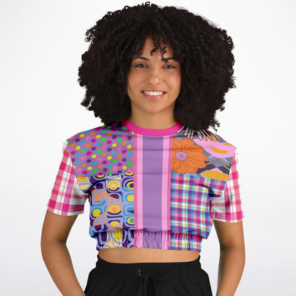 Mercury Retrograde Patchwork Print Eco-Poly Short Sleeve Cropped Pullover