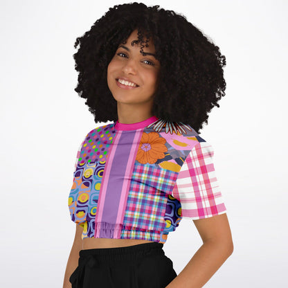 Mercury Retrograde Patchwork Print Eco-Poly Short Sleeve Cropped Pullover