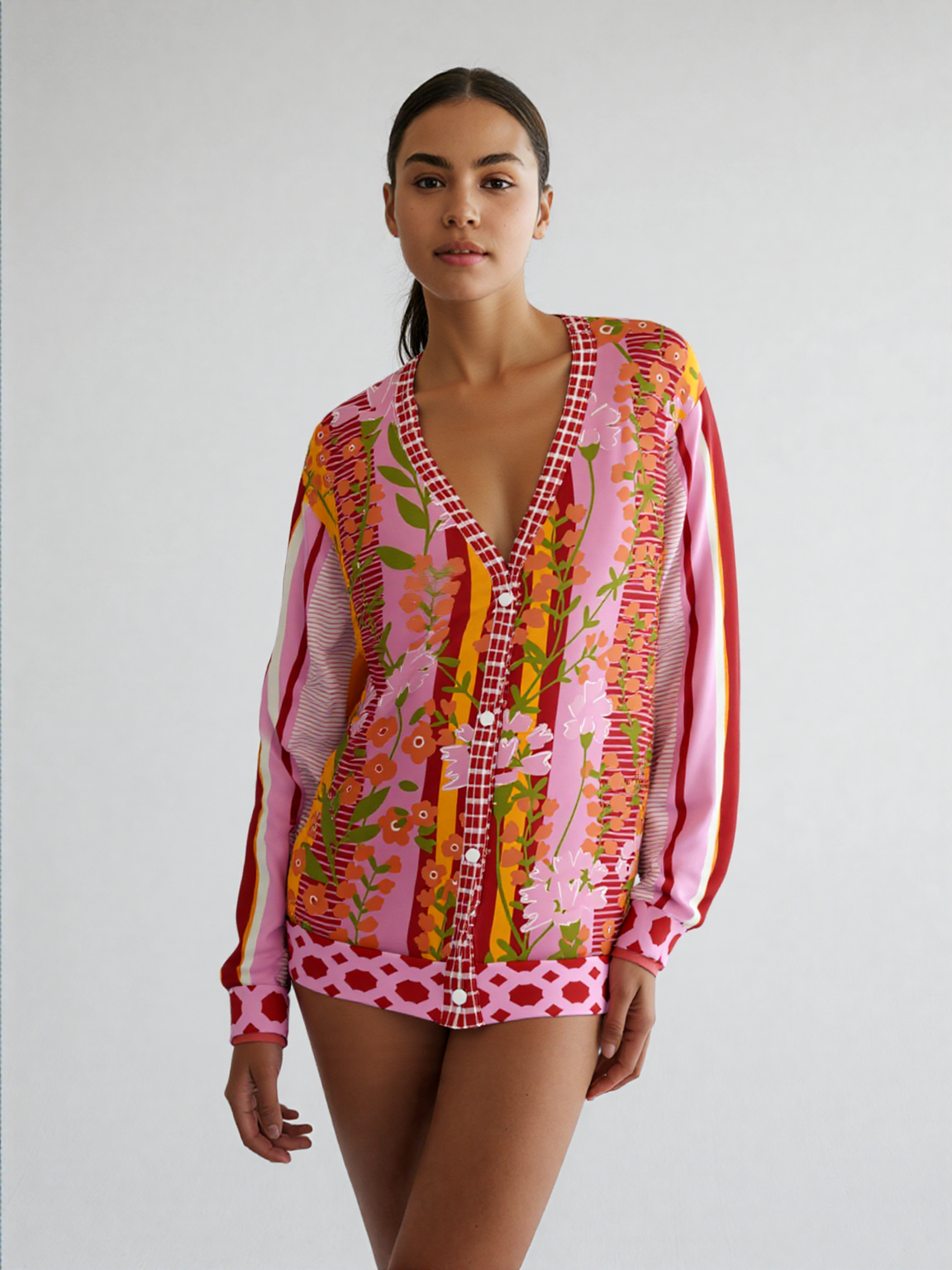 My Dream in Red Stripe Floral Heavyweight Unisex Cardigan