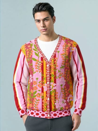 My Dream in Red Stripe Floral Heavyweight Unisex Cardigan