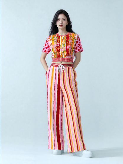 My Dream in Red Stripe Eco-Poly Wide Leg Pants