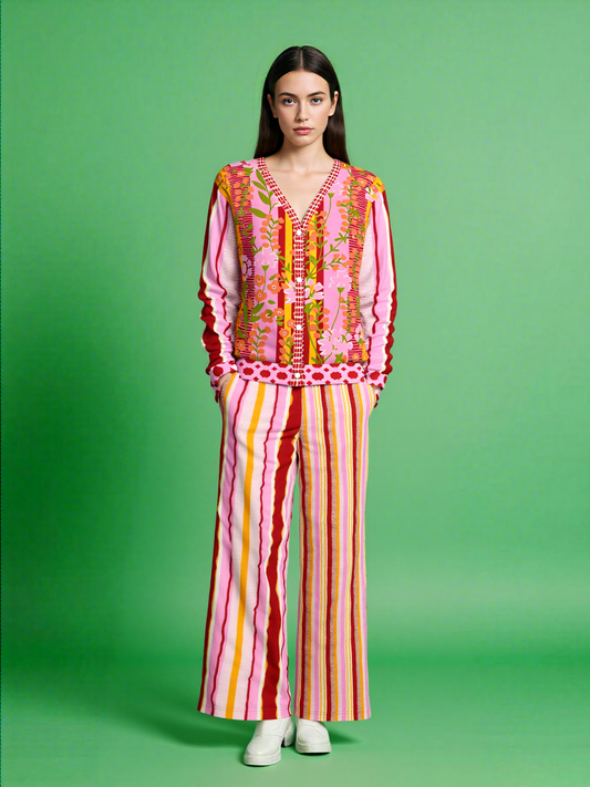 My Dream in Red Stripe Eco-Poly Wide Leg Pants