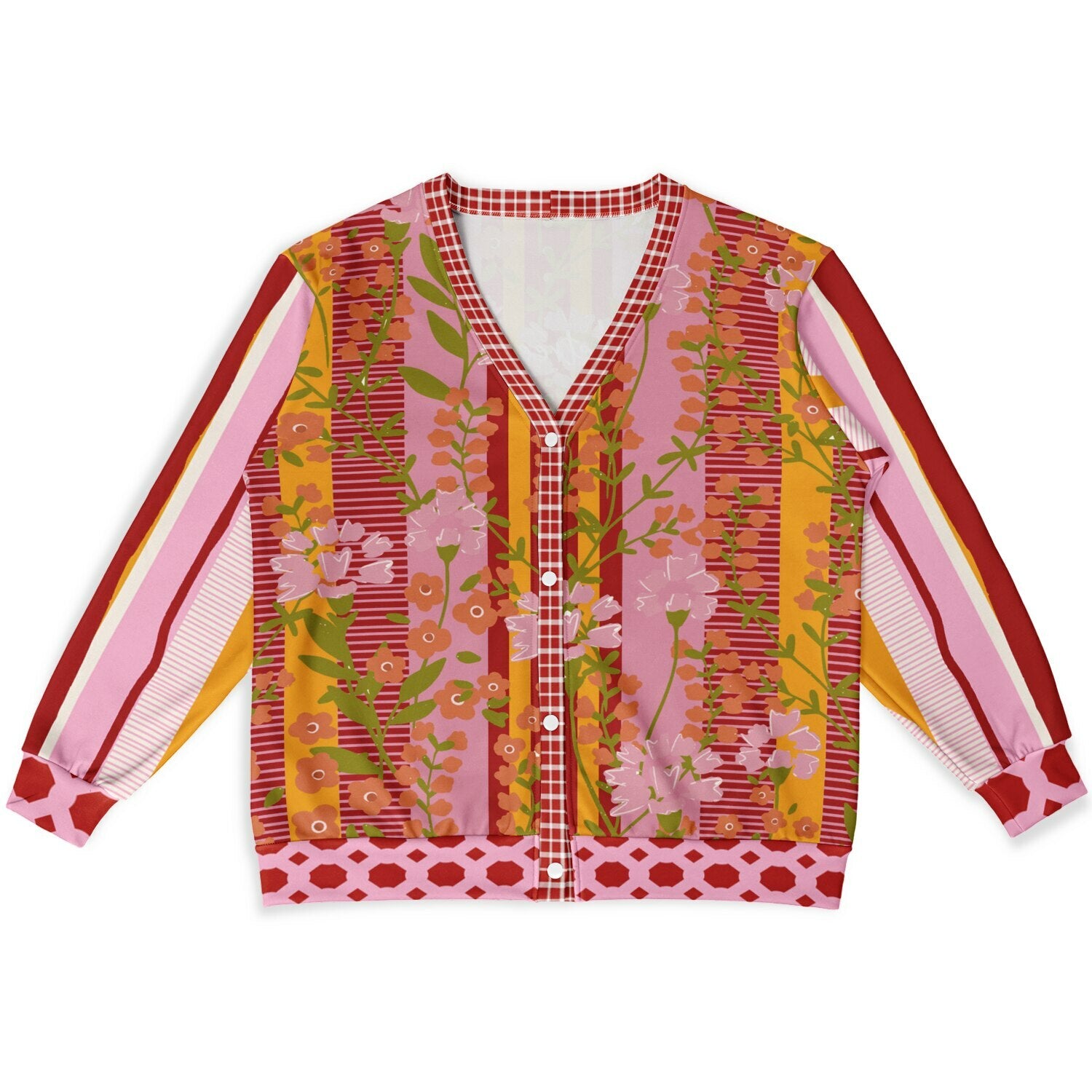 My Dream in Red Stripe Floral Heavyweight Unisex Cardigan