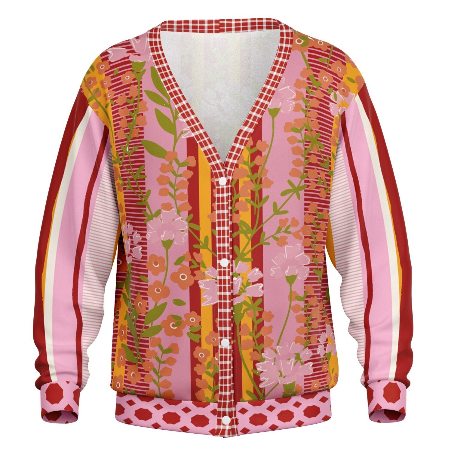 My Dream in Red Stripe Floral Heavyweight Unisex Cardigan