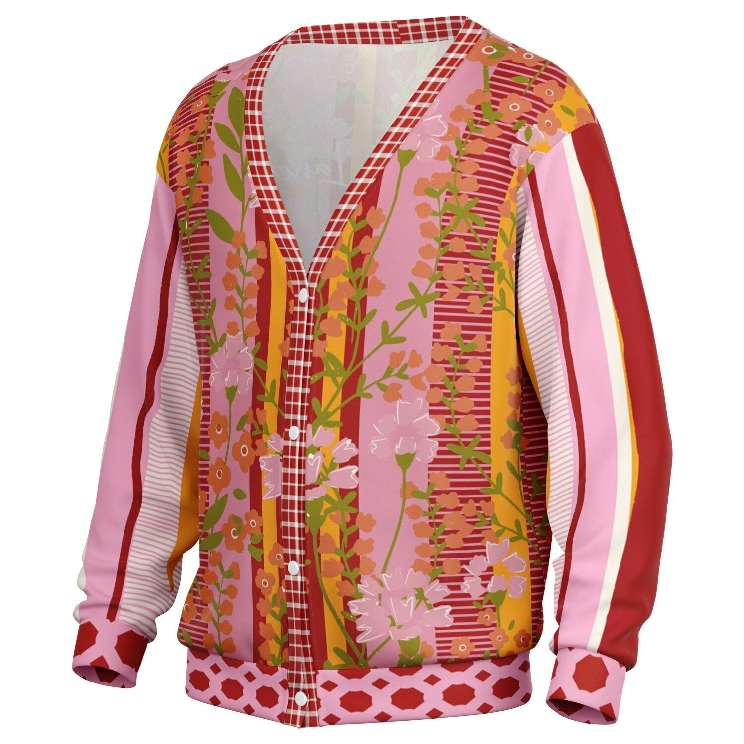 My Dream in Red Stripe Floral Heavyweight Unisex Cardigan