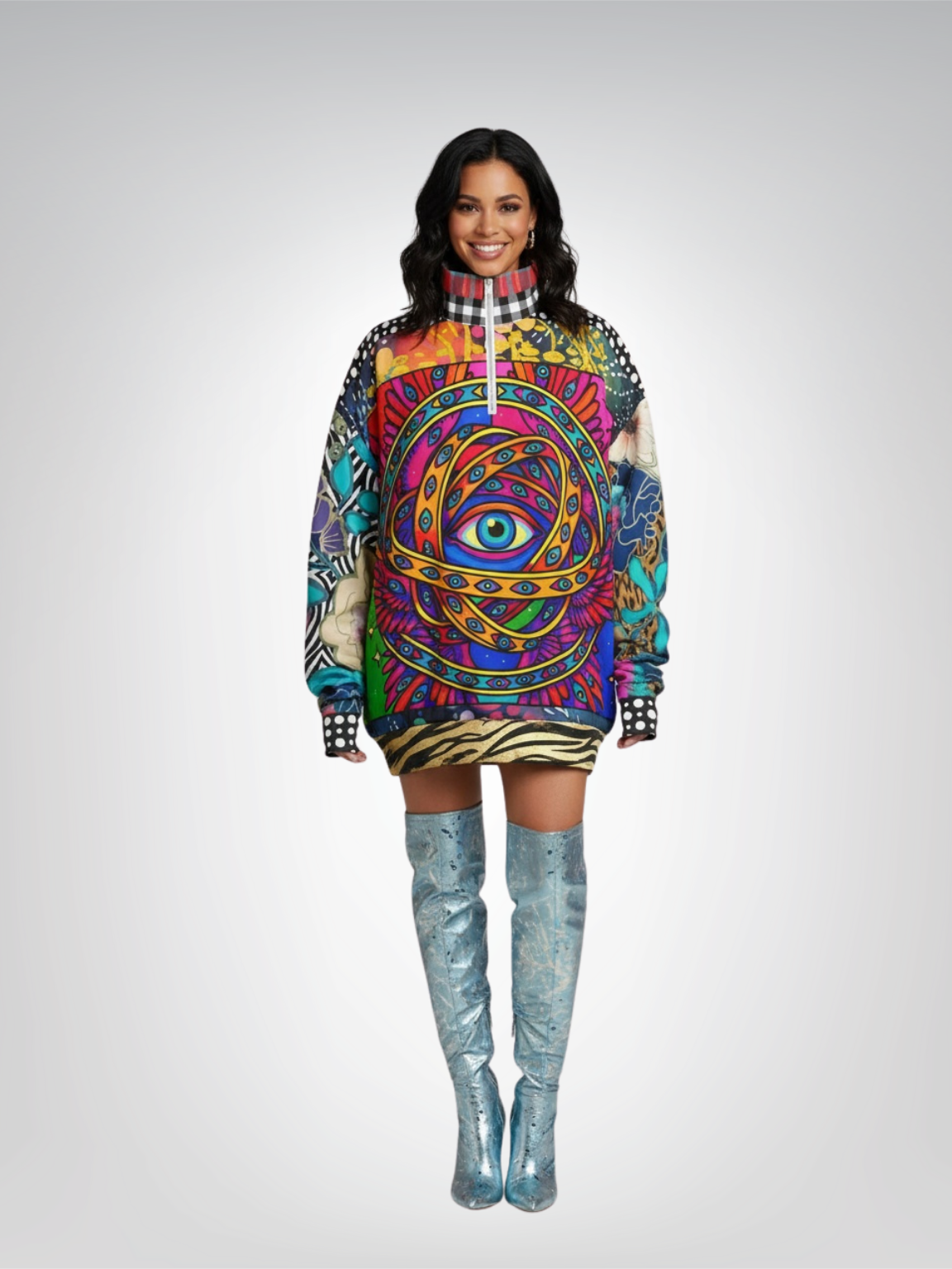 My Friend the Ophanim - Angel in Pop Art Heavyweight Oversized Quarter Zip Sweatshirt