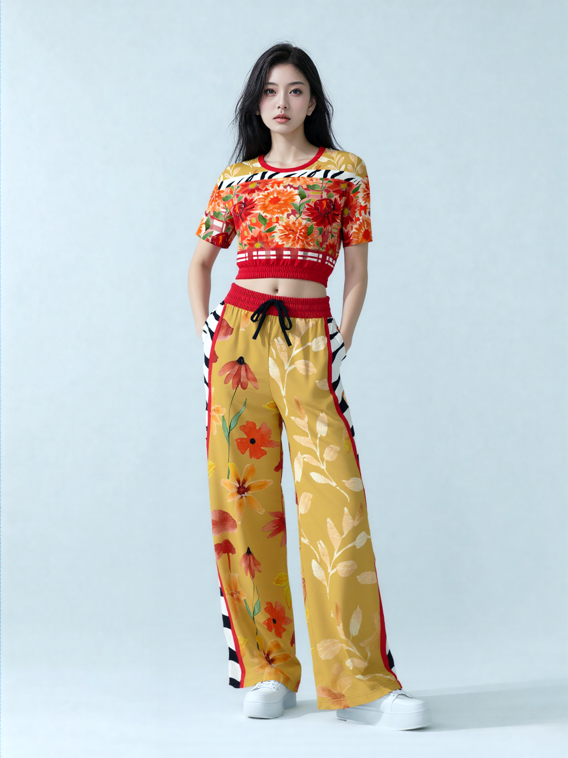 My Hippie Island Floral Eco-Poly Short Sleeve Cropped Pullover