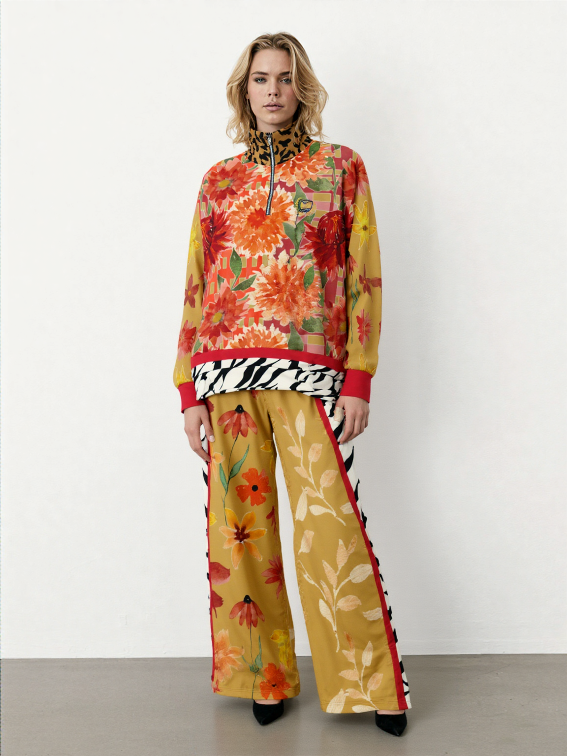 My Hippie Island Floral Heavyweight Oversized Quarter Zip Sweatshirt