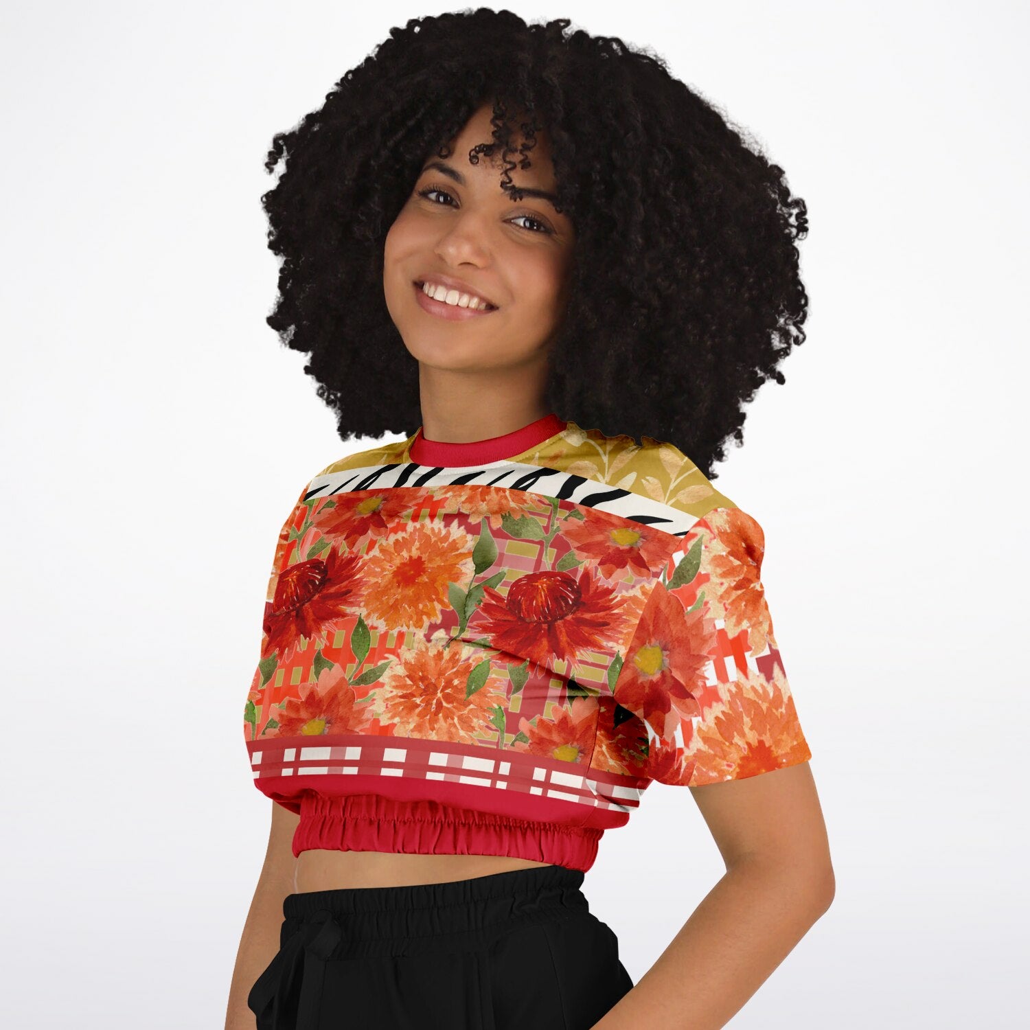 My Hippie Island Floral Eco-Poly Short Sleeve Cropped Pullover