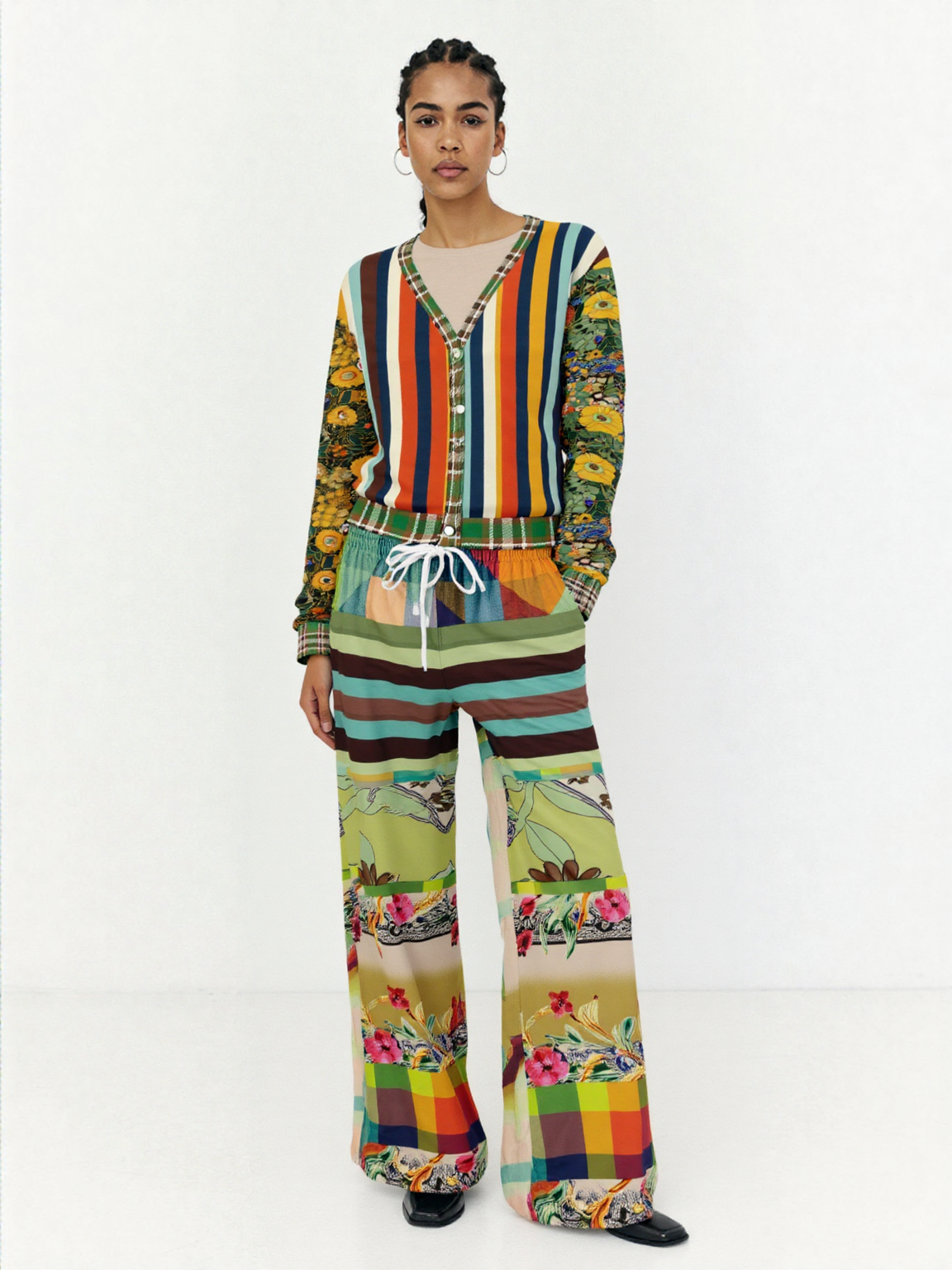 Green Soho Apple Striped Eco-Poly Wide Leg Pants