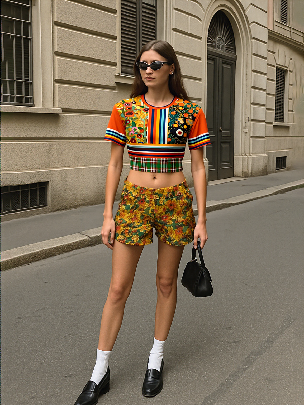 My Life as a Fairy Floral Stripe Eco-Poly Short Sleeve Cropped Pullover