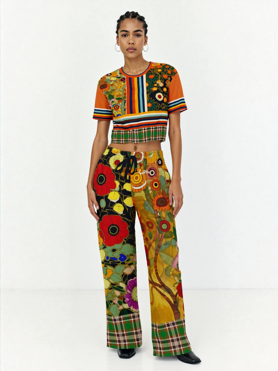 My Life as a Fairy Floral Plaid Eco-Poly Wide Leg Pants