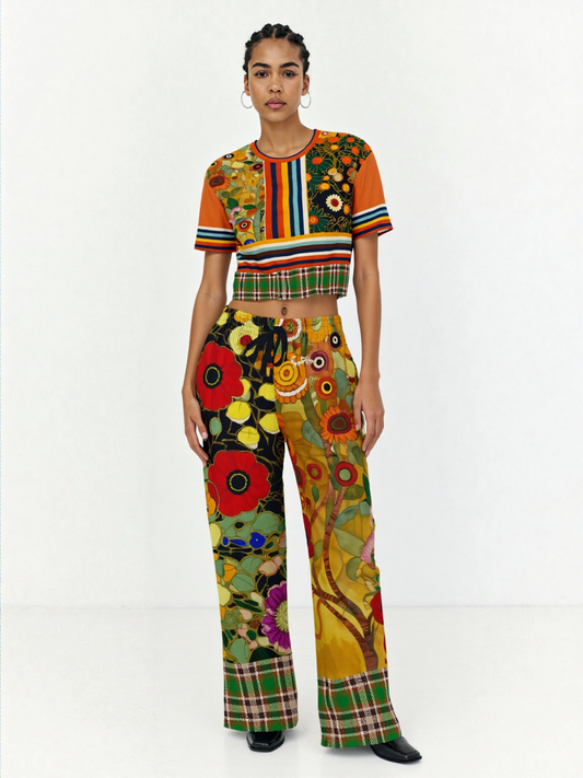 My Life as a Fairy Floral Plaid Eco-Poly Wide Leg Pants