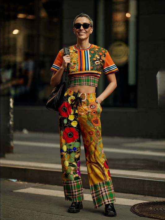 My Life as a Fairy Floral Plaid Eco-Poly Wide Leg Pants