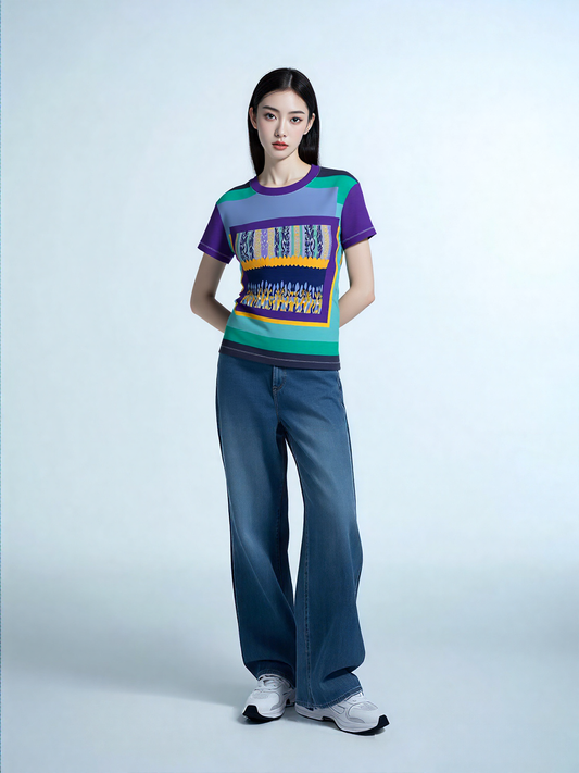 My Life in Purple Squares Geometric Print Colorful AOP Women's Tee