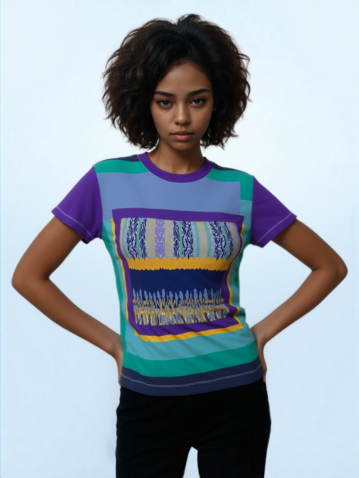 My Life in Purple Squares Geometric Print Colorful AOP Women&