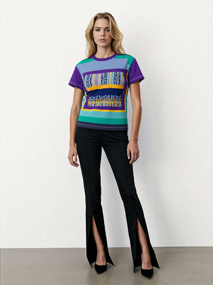 My Life in Purple Squares Geometric Print Colorful AOP Women&