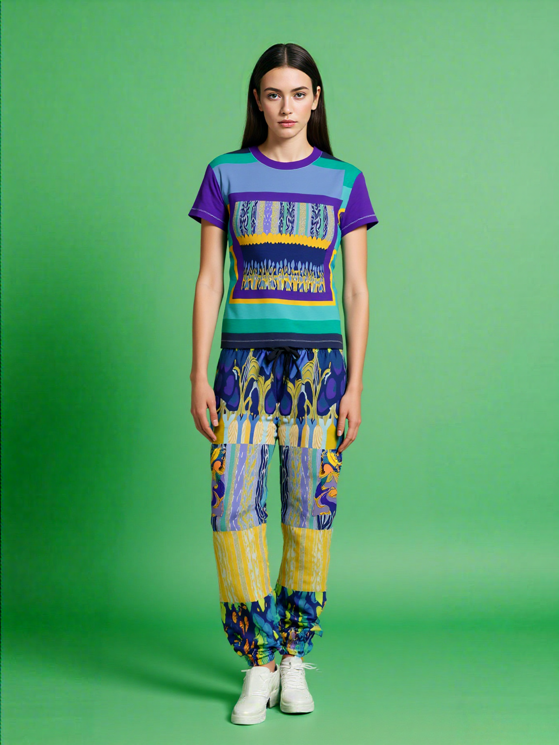 My Life in Purple Squares Geometric Print Colorful AOP Women&