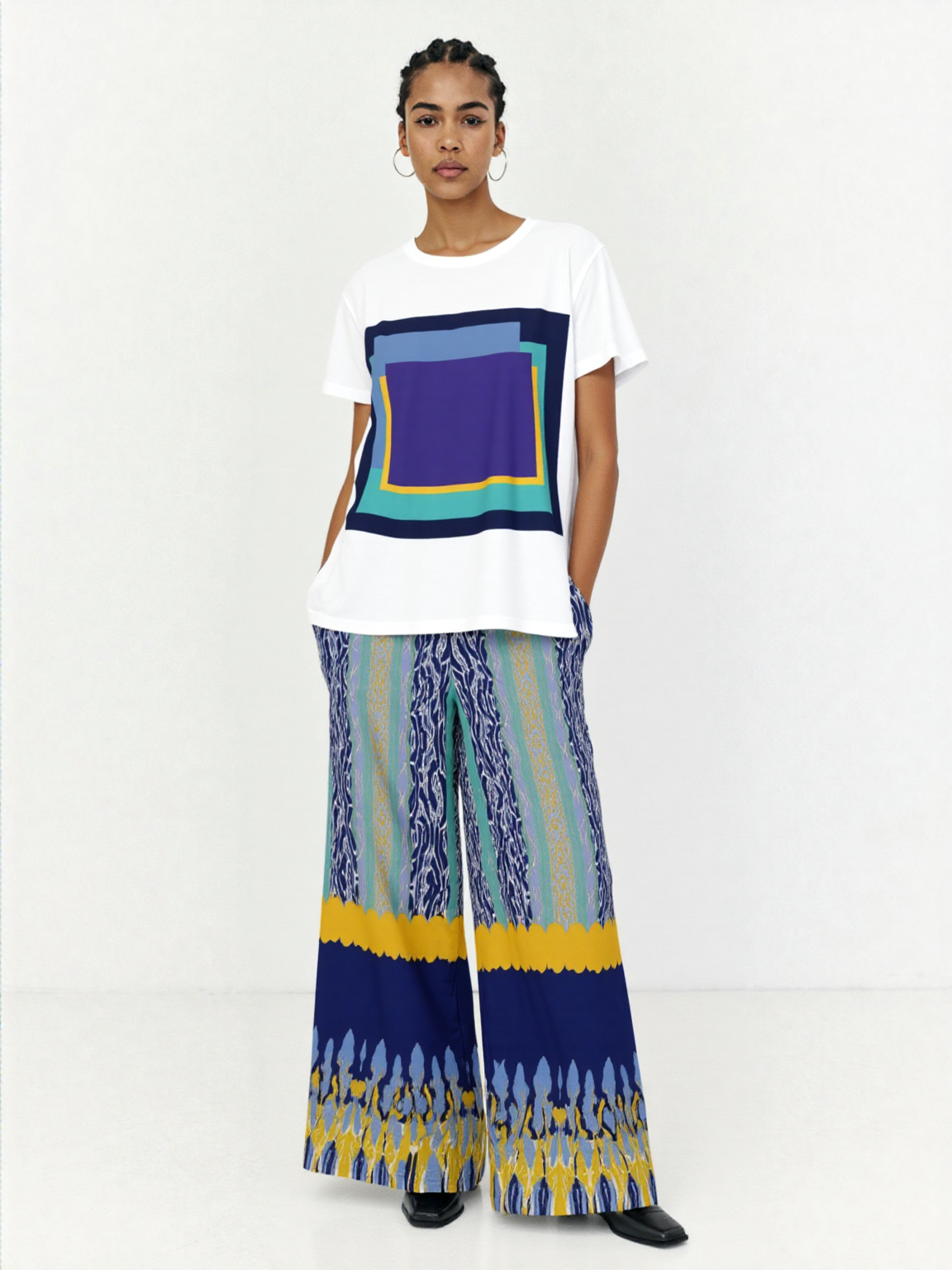 Mass Hypnosis Abstract Floral Stripe Eco-Poly Wide Leg Pants