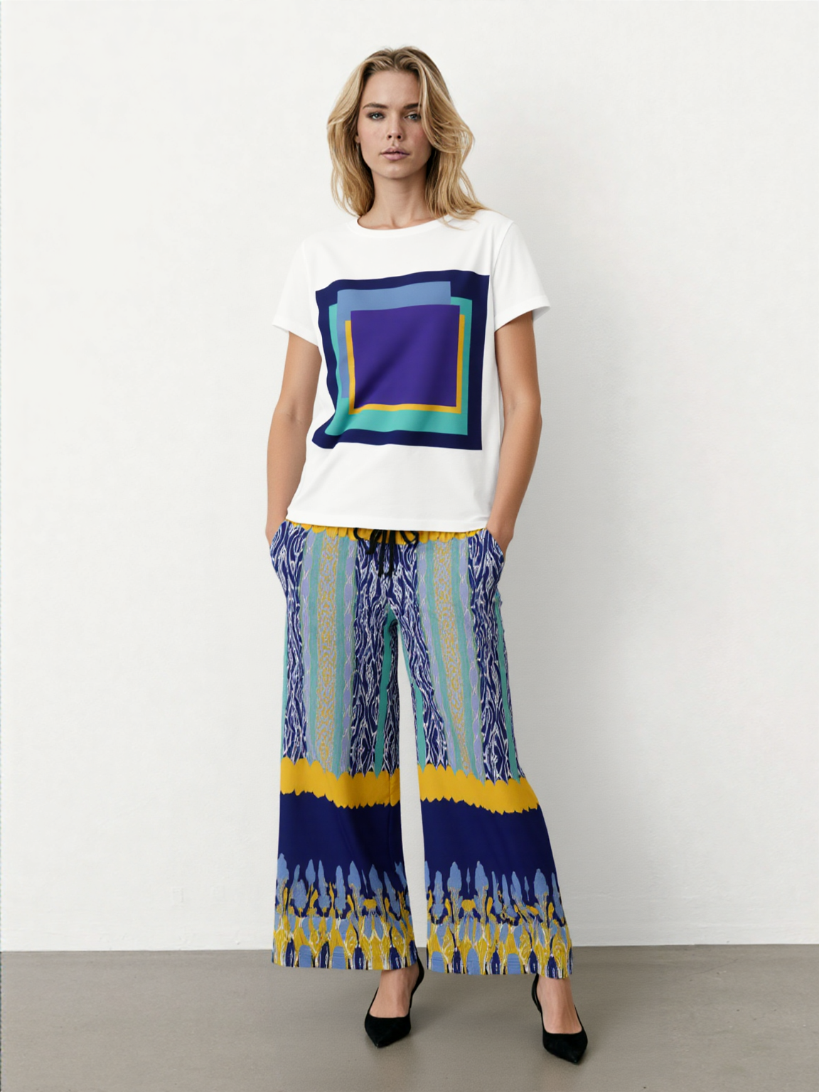 Mass Hypnosis Abstract Floral Stripe Eco-Poly Wide Leg Pants