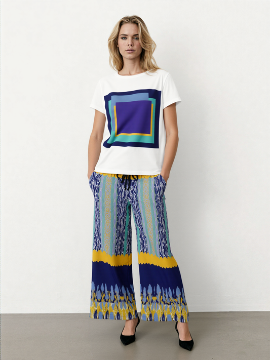 Mass Hypnosis Abstract Floral Stripe Eco-Poly Wide Leg Pants