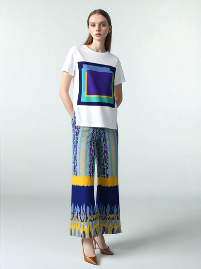 Mass Hypnosis Abstract Floral Stripe Eco-Poly Wide Leg Pants