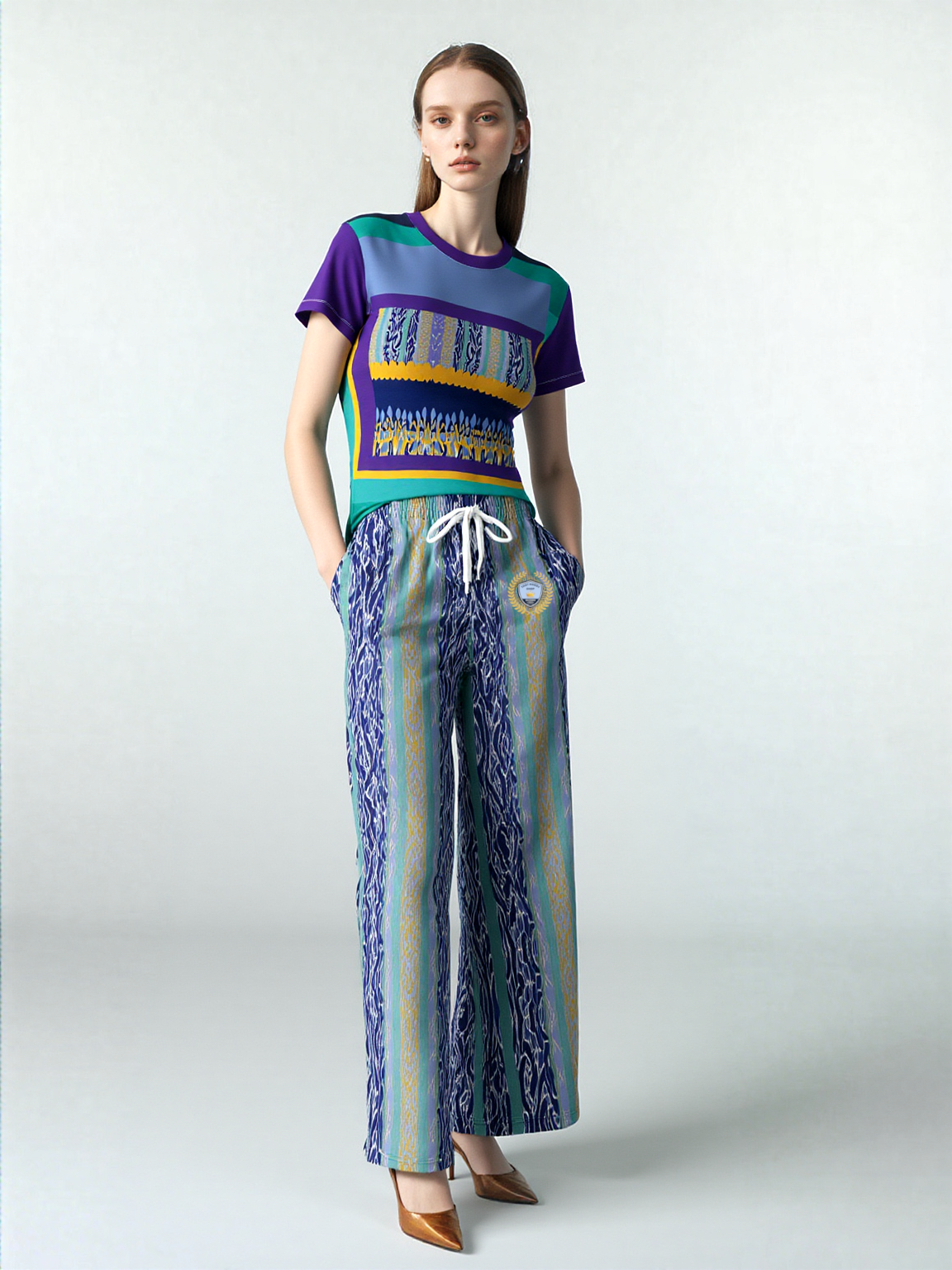 Mass Hypnosis Abstract Stripe Eco-Poly Wide Leg Pants