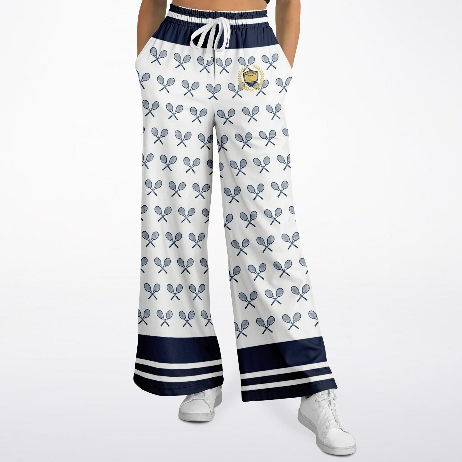 My Tennis Life in Sailor White Eco-Poly Wide Leg Pants
