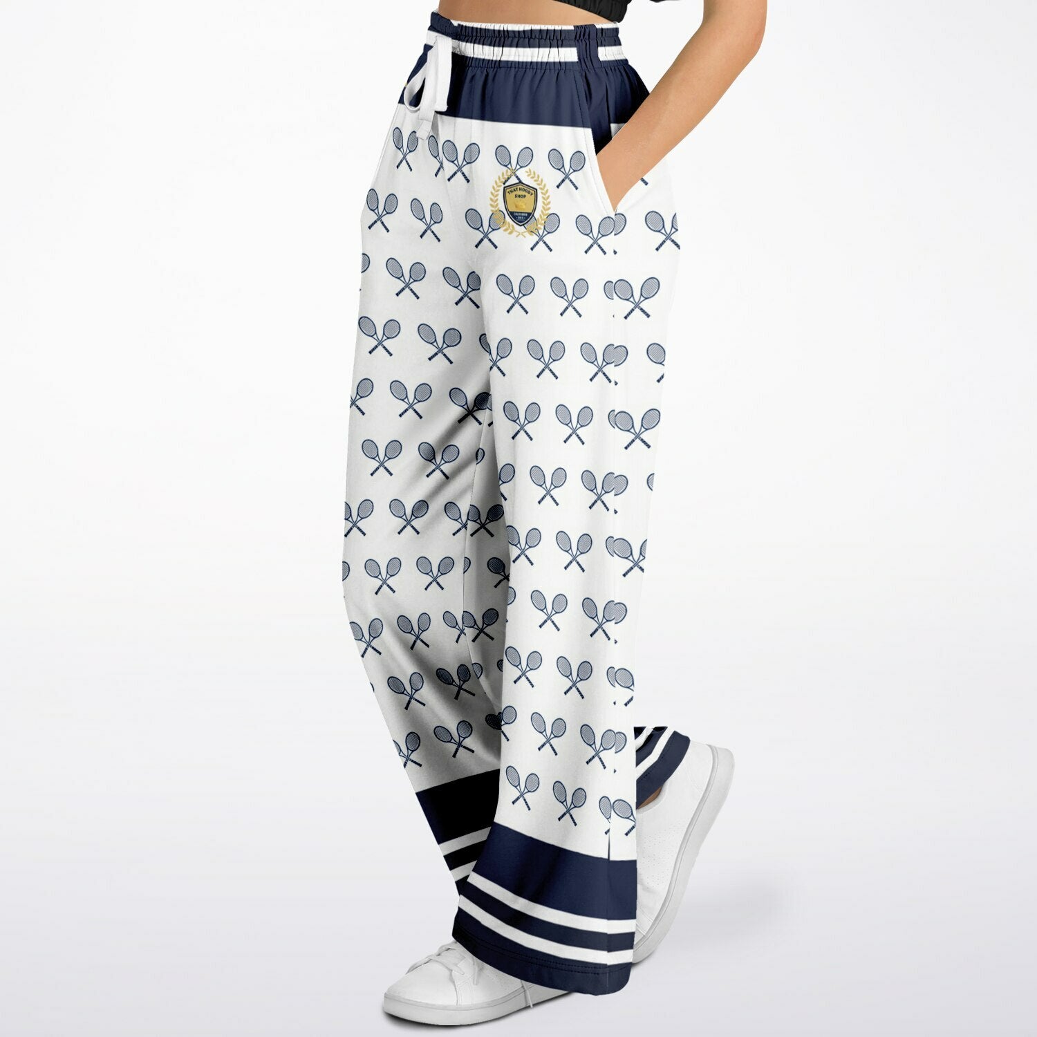 My Tennis Life in Sailor White Eco-Poly Wide Leg Pants