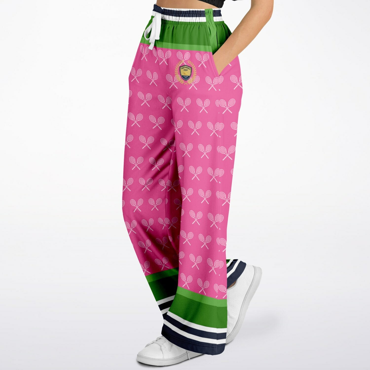 My Tennis Life in Watermelon Mint Eco-Poly Wide Leg Pants