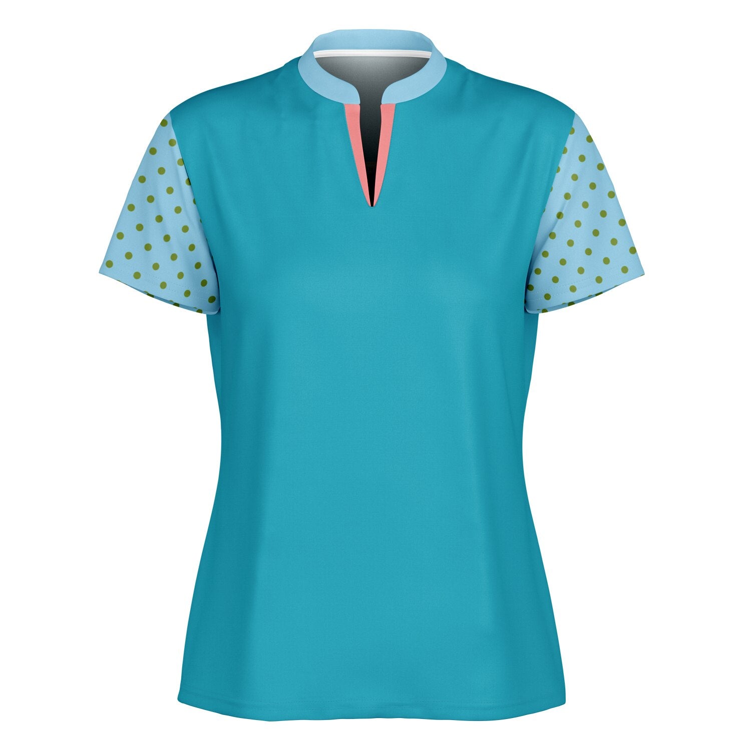 My Turquoise Golf Scenery Mandarin Collar Ladies Golf Polo Jersey