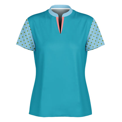 My Turquoise Golf Scenery Mandarin Collar Ladies Golf Polo Jersey