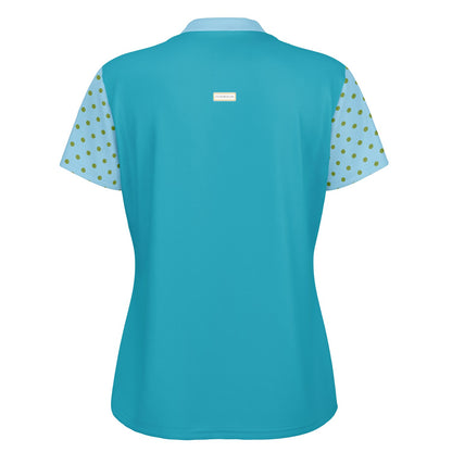 My Turquoise Golf Scenery Mandarin Collar Ladies Golf Polo Jersey