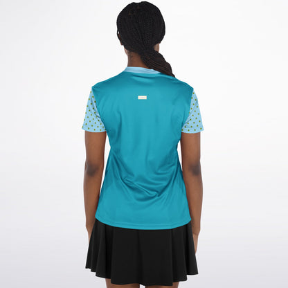 My Turquoise Golf Scenery Mandarin Collar Ladies Golf Polo Jersey