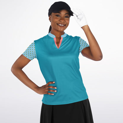My Turquoise Golf Scenery Mandarin Collar Ladies Golf Polo Jersey
