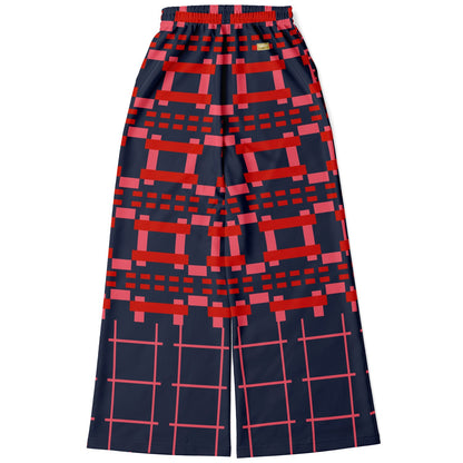 Navy and Coral Square Olympia Plaid Eco-Poly Wide Leg Pants