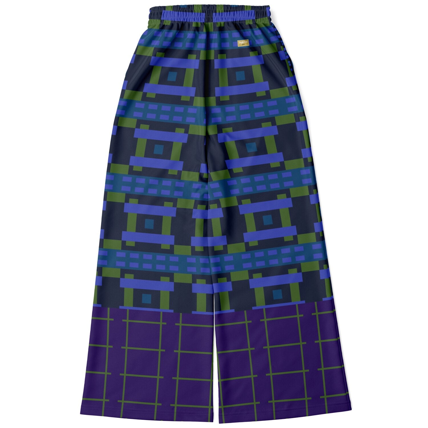 Navy and Green Square Olympia Plaid Eco-Poly Wide Leg Pants