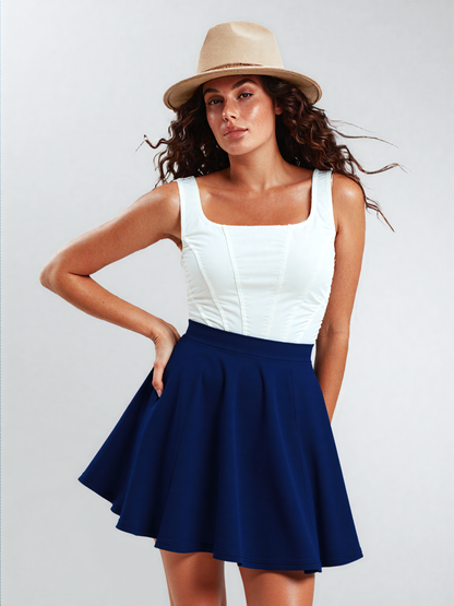 Navy Blue Solid Skater-Style Golf Skirt