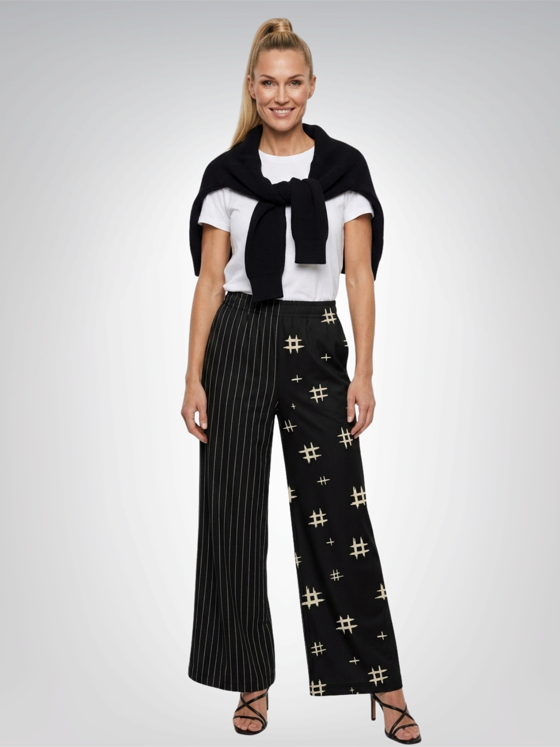 Off The Grid in Black &amp; Bone Eco-Poly Wide Leg Pants