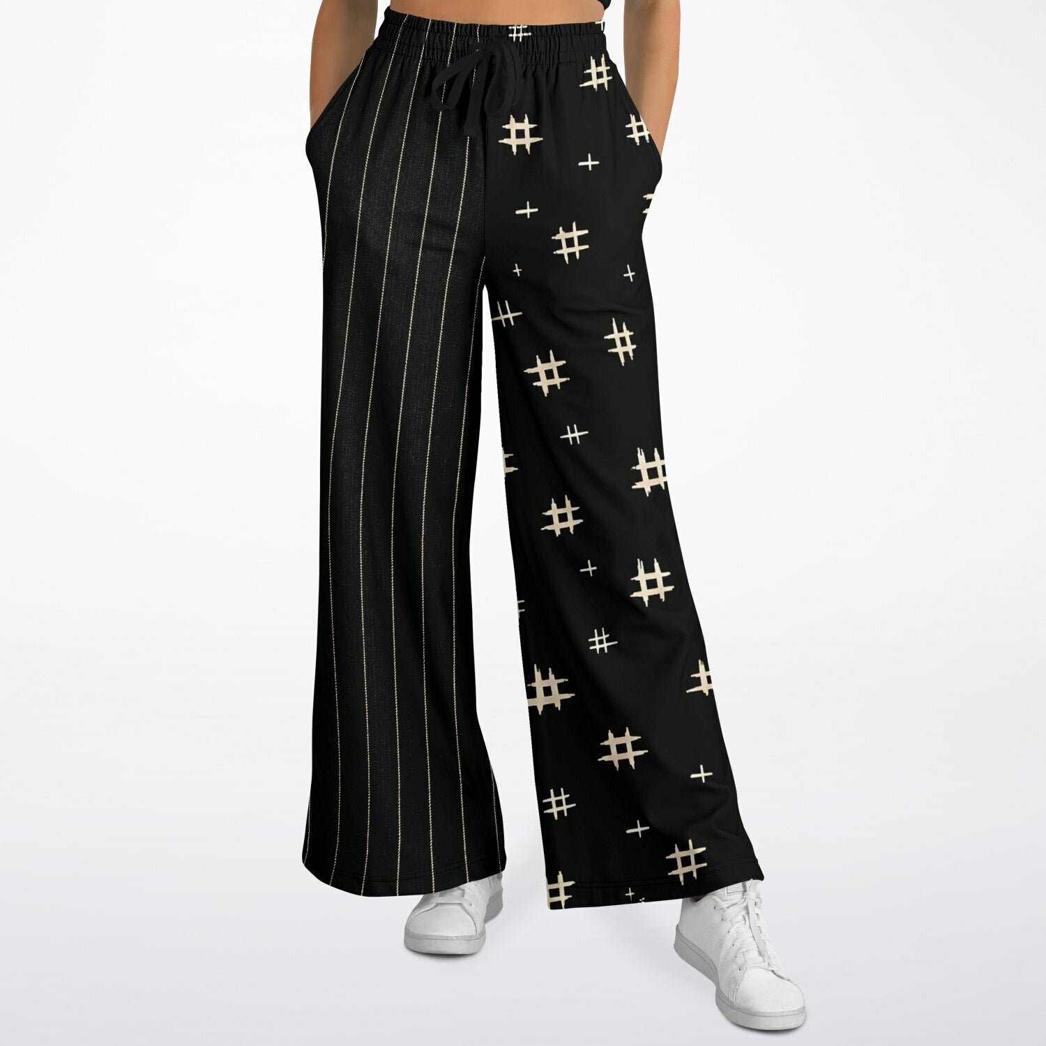 Off The Grid in Black &amp; Bone Eco-Poly Wide Leg Pants