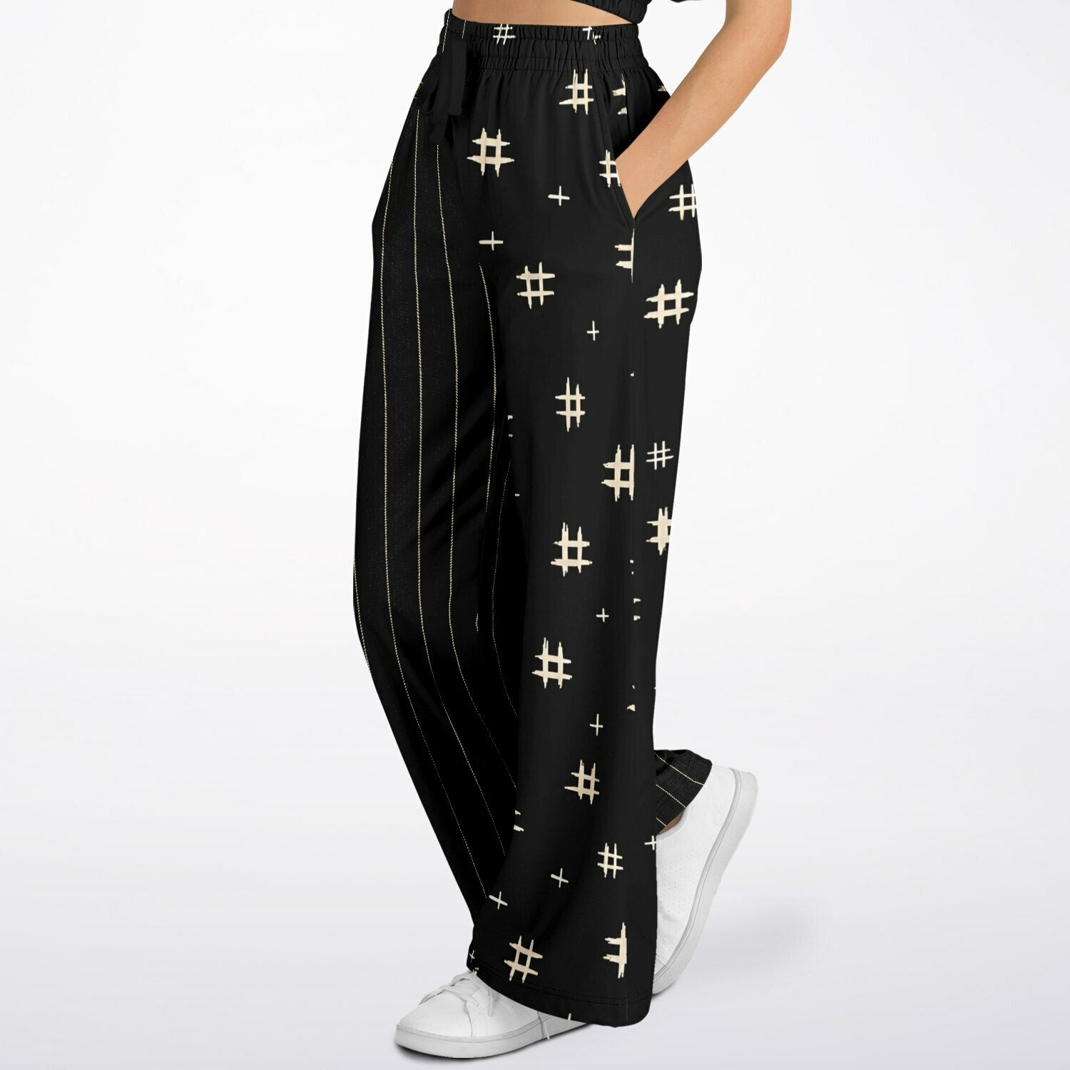 Off The Grid in Black &amp; Bone Eco-Poly Wide Leg Pants