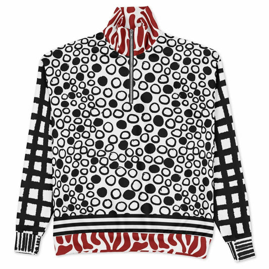 Black & White Distortion in Eccentric Circles Heavyweight Oversized Quarter Zip Sweatshirt