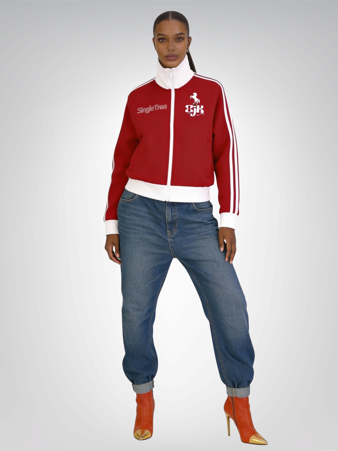 Spoiled &amp;  Entitled™ + STL Contrast Side Stripe Fleece Cropped Track Jacket