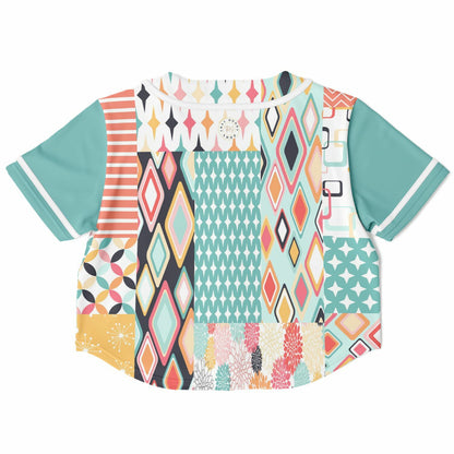 Old Miami Geo Patchwork Eco-Poly Cropped Button Front Jersey