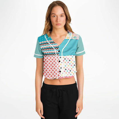 Old Miami Geo Patchwork Eco-Poly Cropped Button Front Jersey
