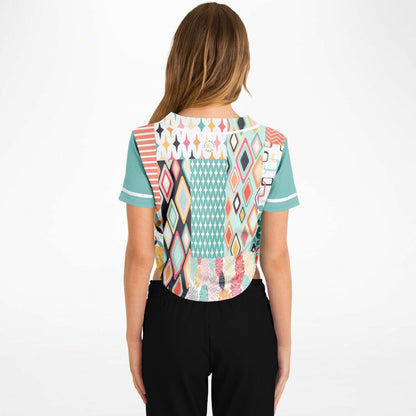 Old Miami Geo Patchwork Eco-Poly Cropped Button Front Jersey