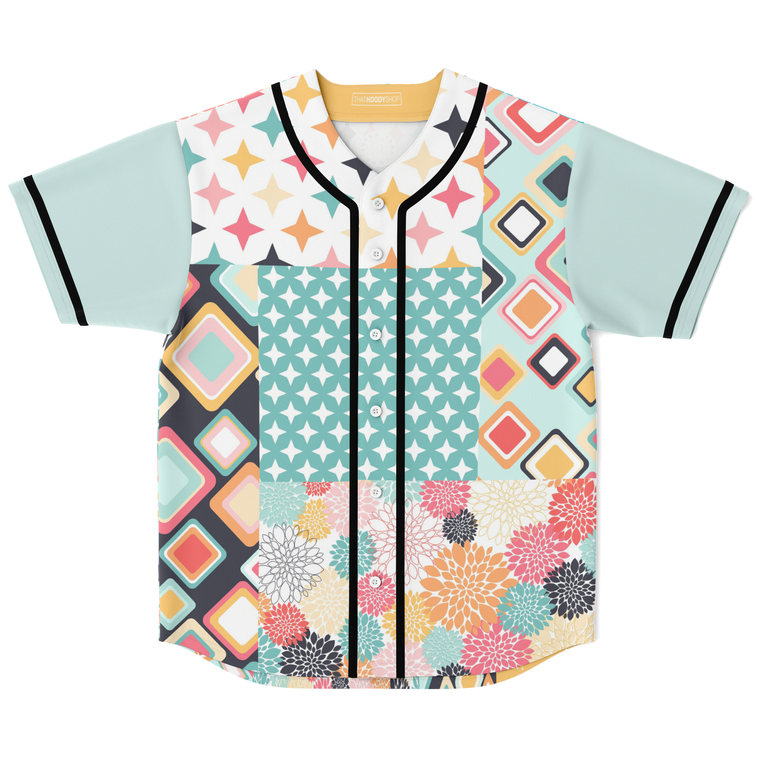 Old Miami Geo Trefoil Patchwork Eco-Poly Button Front Jersey